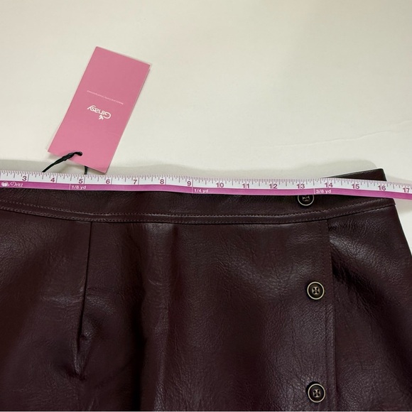 Ginasy Faux leather, a line, wrap , high waisted miniskirt burgundy - Picture 11 of 14